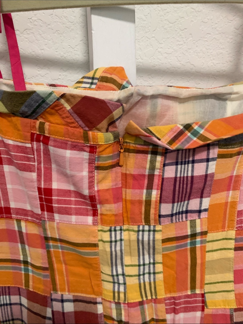 Vintage Ralph Lauren Patchwork Plaid Cotton Mini Dress - Pink, Orange & Blue - Picture 6 of 8